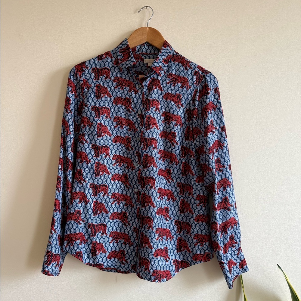 J.Crew Collection Silk Red Tiger Patterned Buttondown Blouse
